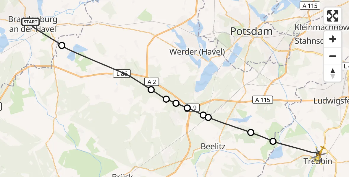 Flugroute Rettungshubschrauber Brandenburg an der Havel - Trebbin, 09 Oktober 2026, 14:54