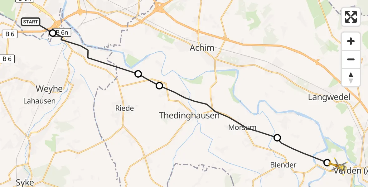 Flugroute Rettungshubschrauber Bremen - Verden (Aller), 09 Oktober 2026, 14:56