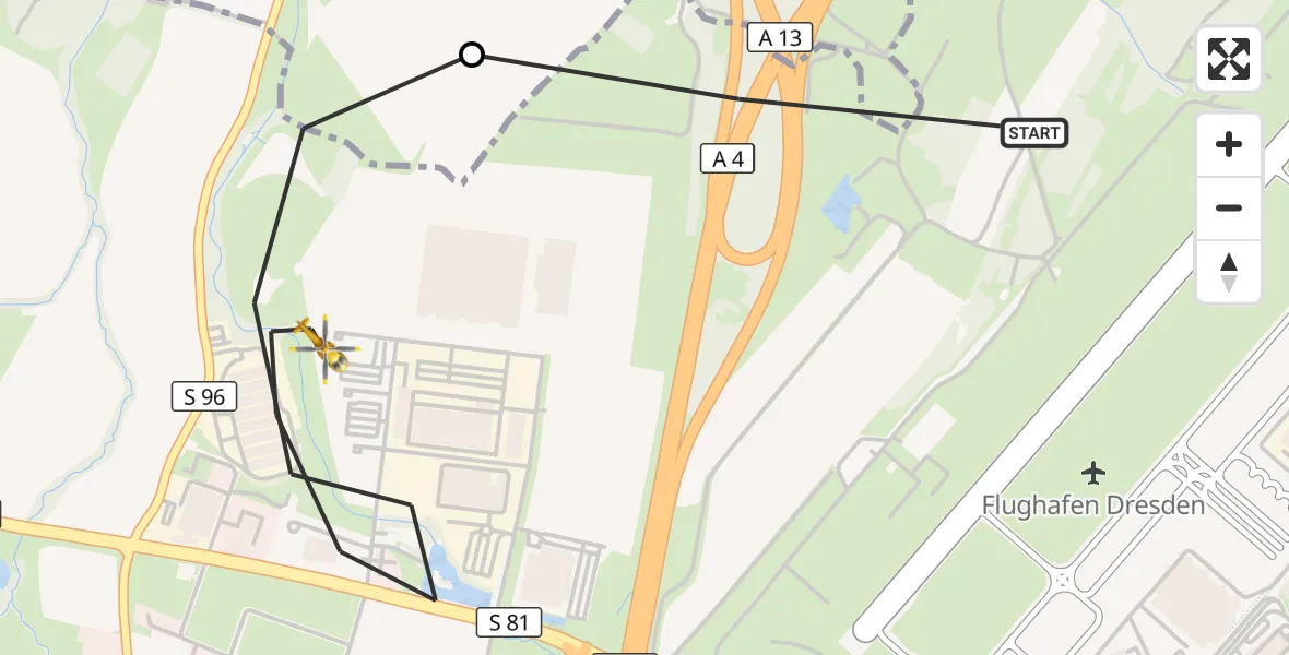 Flugroute Rettungshubschrauber Dresden Flughafen - Dresden, 09 Oktober 2026, 15:06