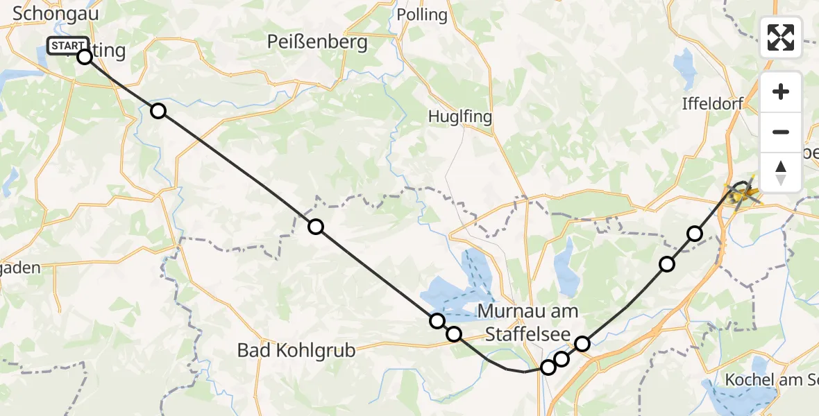 Flugroute Rettungshubschrauber Schongau - Sindelsdorf, 09 Oktober 2026, 15:31