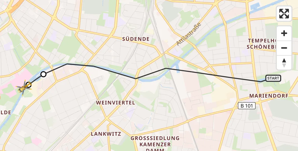 Flugroute Rettungshubschrauber Berlin - Charité Clinic Benjamin Franklin Campus, 09 Oktober 2026, 15:36