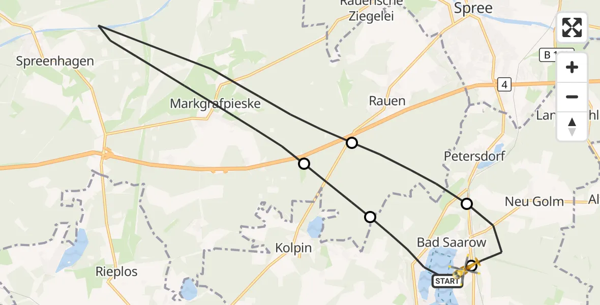 Flugroute Rettungshubschrauber Bad Saarow - Bad Saarow Hospital, 09 Oktober 2026, 15:52