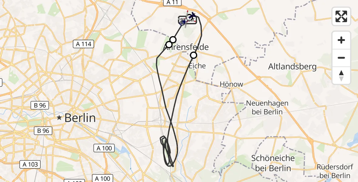 Flugroute Polizeihubschrauber Ahrensfelde Hubschrauberlandeplatz - Ahrensfelde Hubschrauberlandeplatz, 09 Oktober 2026, 15:55