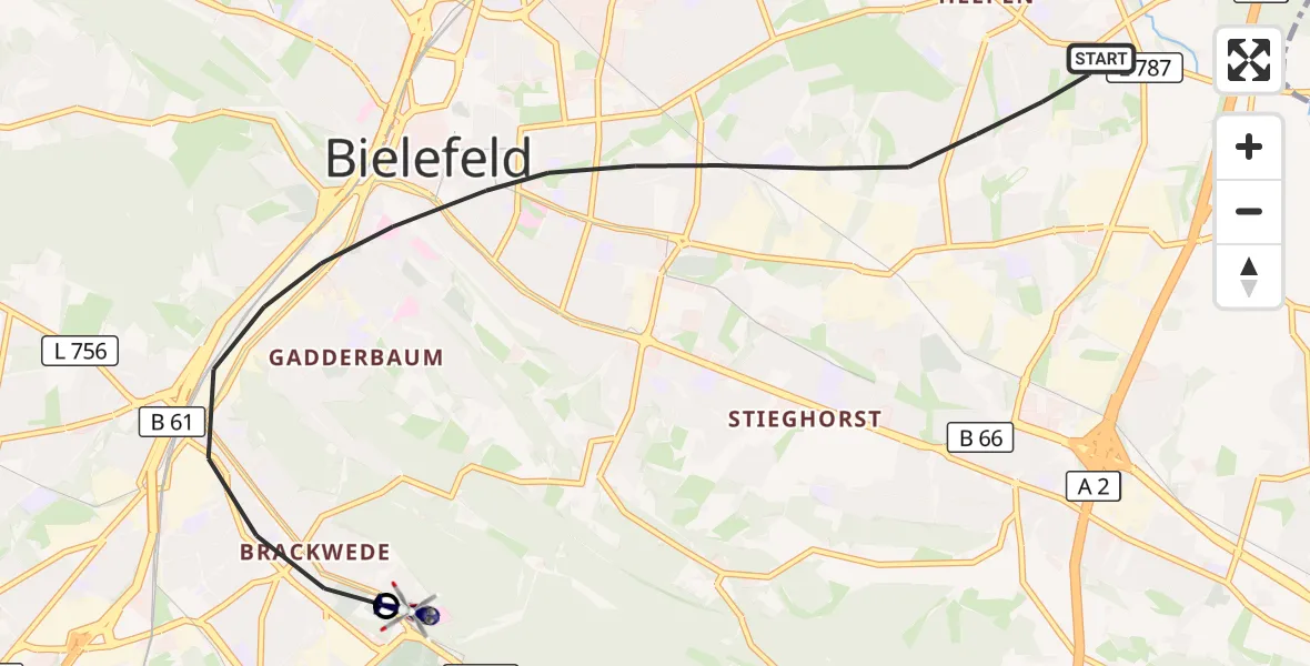 Flugroute Polizeihubschrauber Bielefeld - Luftrettungszentrum Bielefeld, 09 Oktober 2026, 15:59