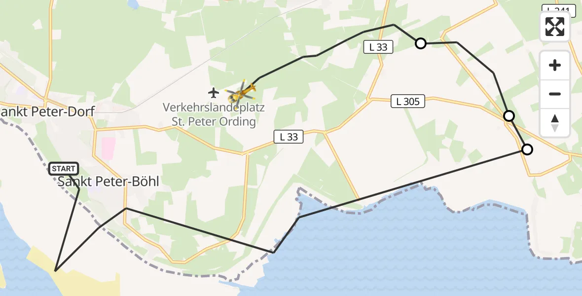 Flugroute Ambulanzhubschrauber Sankt Peter-Ording - Sankt Peter-Ording Flughafen, 09 Oktober 2026, 16:20