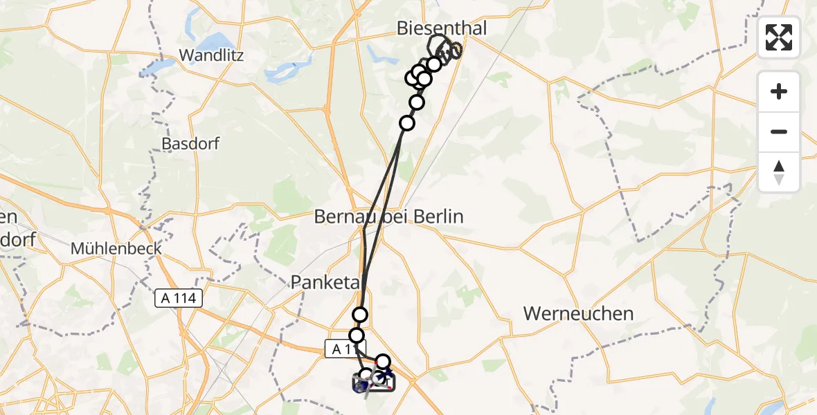 Flugroute Polizeihubschrauber Ahrensfelde Hubschrauberlandeplatz - Ahrensfelde Hubschrauberlandeplatz, 09 Oktober 2026, 16:35