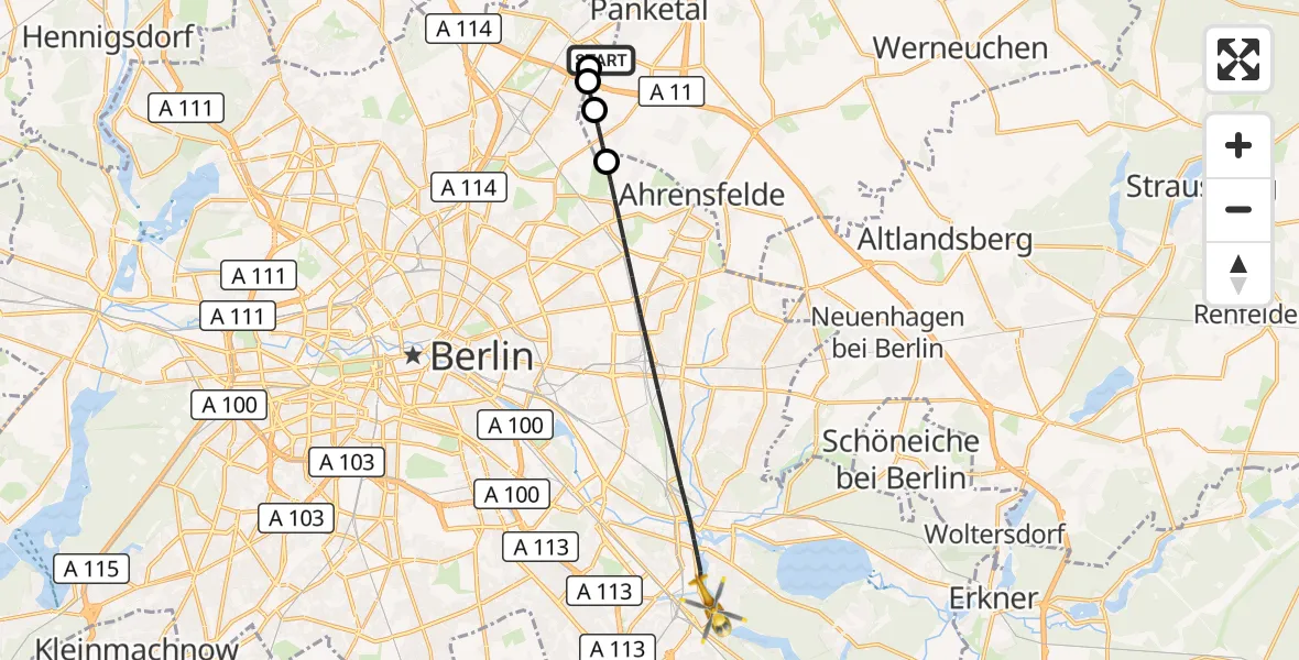 Flugroute Rettungshubschrauber Helios Clinic Berlin-Buch - Berlin, 09 Oktober 2026, 16:37