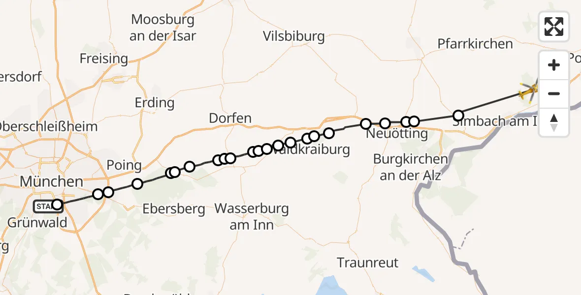 Flugroute Rettungshubschrauber Perlacher Forst - Ering, 09 Oktober 2026, 19:01