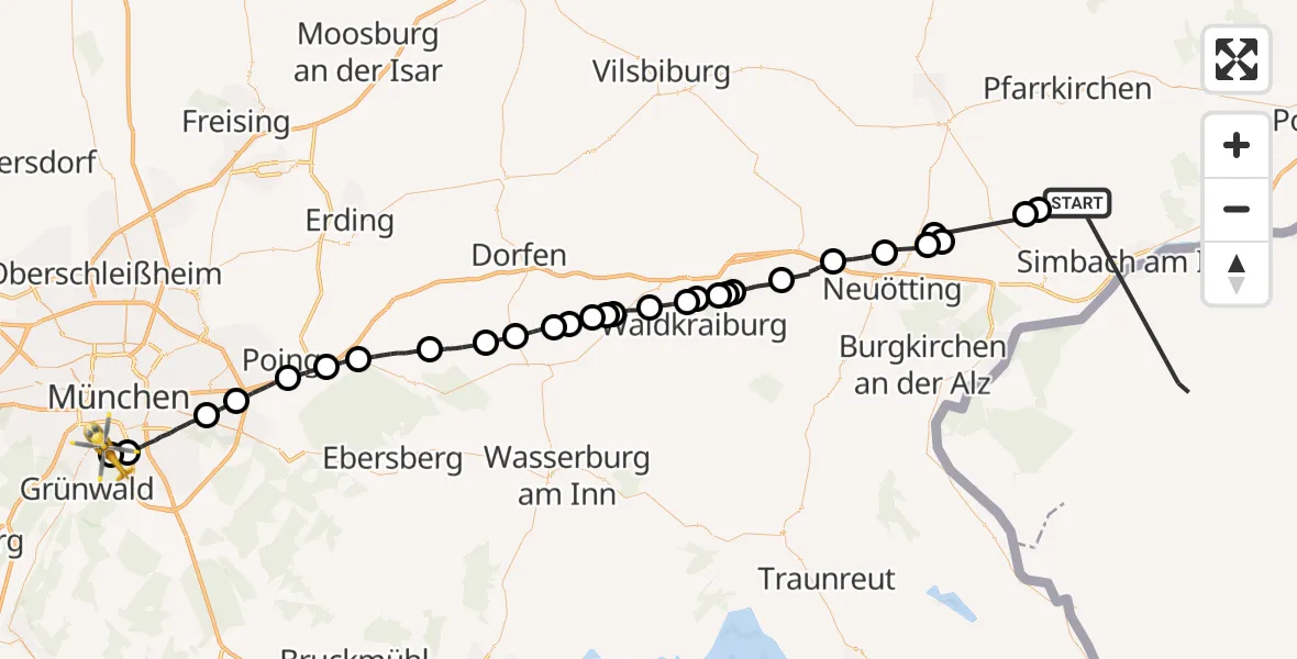 Flugroute Rettungshubschrauber Reut - ADAC Air Rescue Center Hubschrauberlandeplatz (Christoph 1), 09 Oktober 2026, 20:27