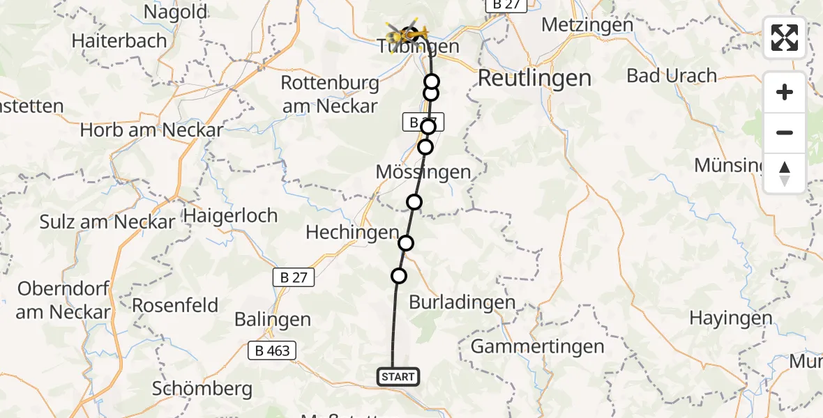 Flugroute Ambulanzhubschrauber Albstadt - Tübingen University Hospital, 09 Oktober 2026, 20:40