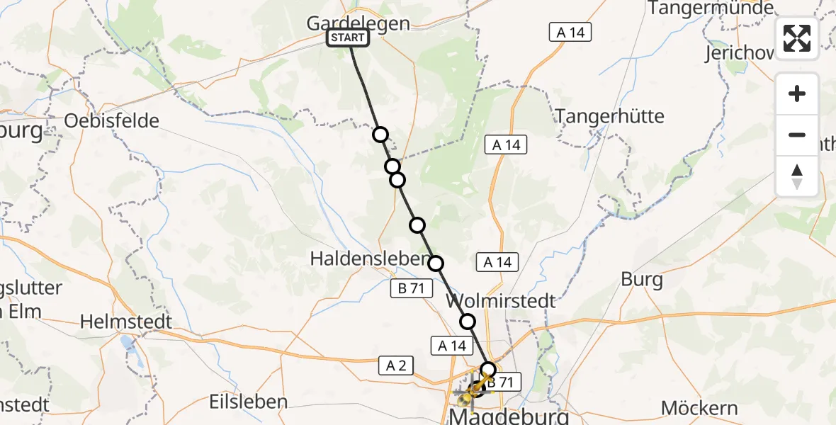 Flugroute Rettungshubschrauber Gardelegen - Magdeburg Hospital, 09 Oktober 2026, 21:03