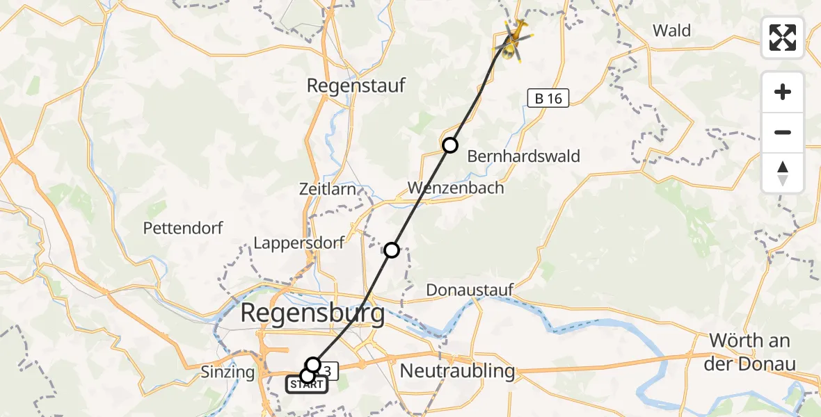 Flugroute Rettungshubschrauber DRF Air Rescue Station Regensburg / Regensburg University Hospital - Bernhardswald, 09 Oktober 2026, 21:34