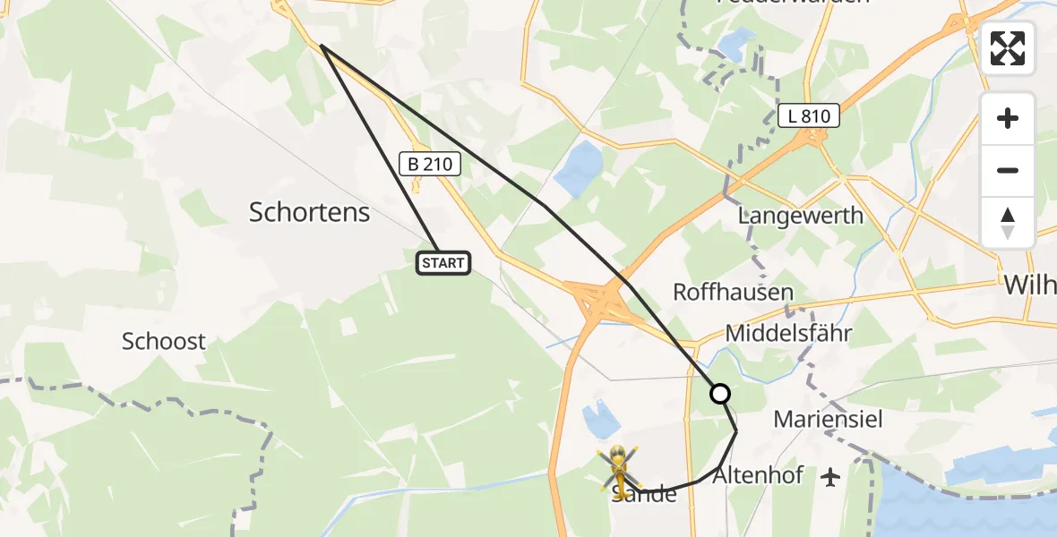 Flugroute Ambulanzhubschrauber Schortens - Sande, 09 Oktober 2026, 23:15
