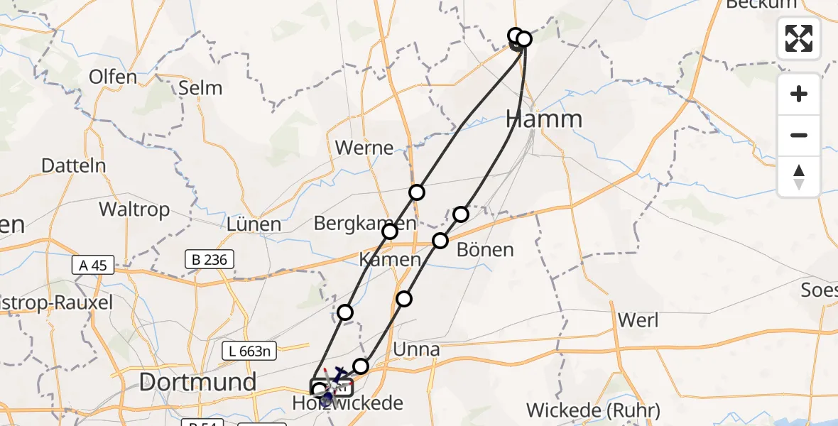 Flugroute Polizeihubschrauber Dortmund Flughafen - Dortmund Flughafen, 10 Oktober 2026, 02:16