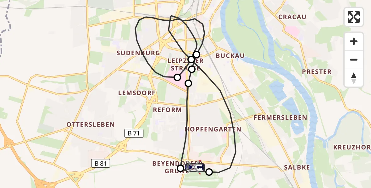 Flugroute Polizeihubschrauber Magdeburg City Flugplatz - Magdeburg City Flugplatz, 10 Oktober 2026, 03:44