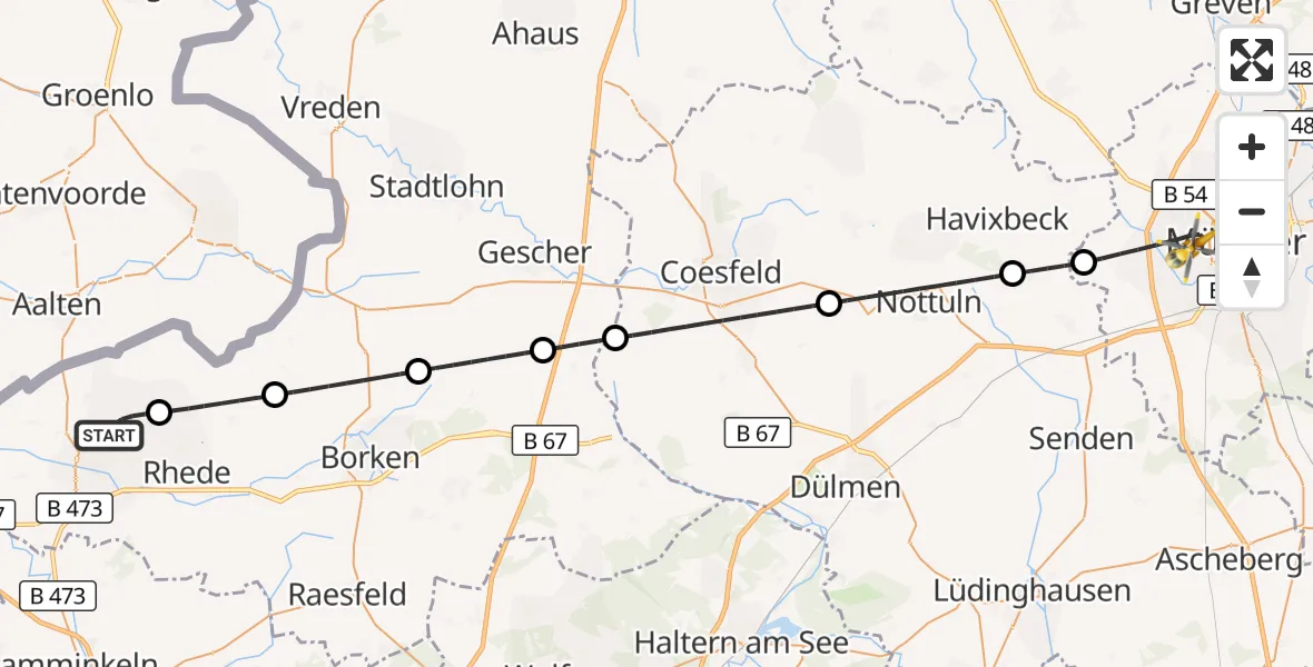 Flugroute Rettungshubschrauber Bocholt - Münster, 10 Oktober 2026, 04:23