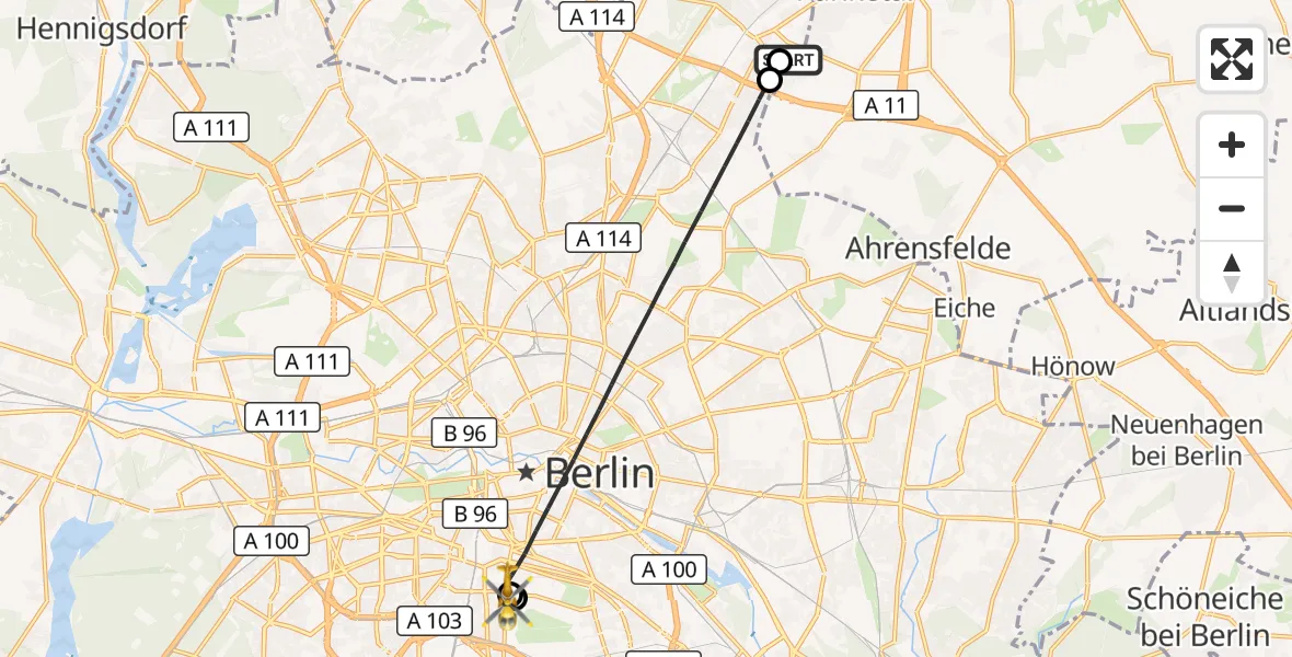 Flugroute Rettungshubschrauber Helios Clinic Berlin-Buch - Berlin, 10 Oktober 2026, 05:44