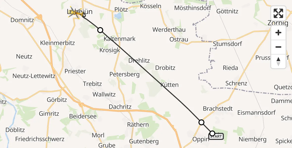 Flugroute Rettungshubschrauber Halle-Oppin Flugplatz - Wettin-Löbejün, 10 Oktober 2026, 05:46
