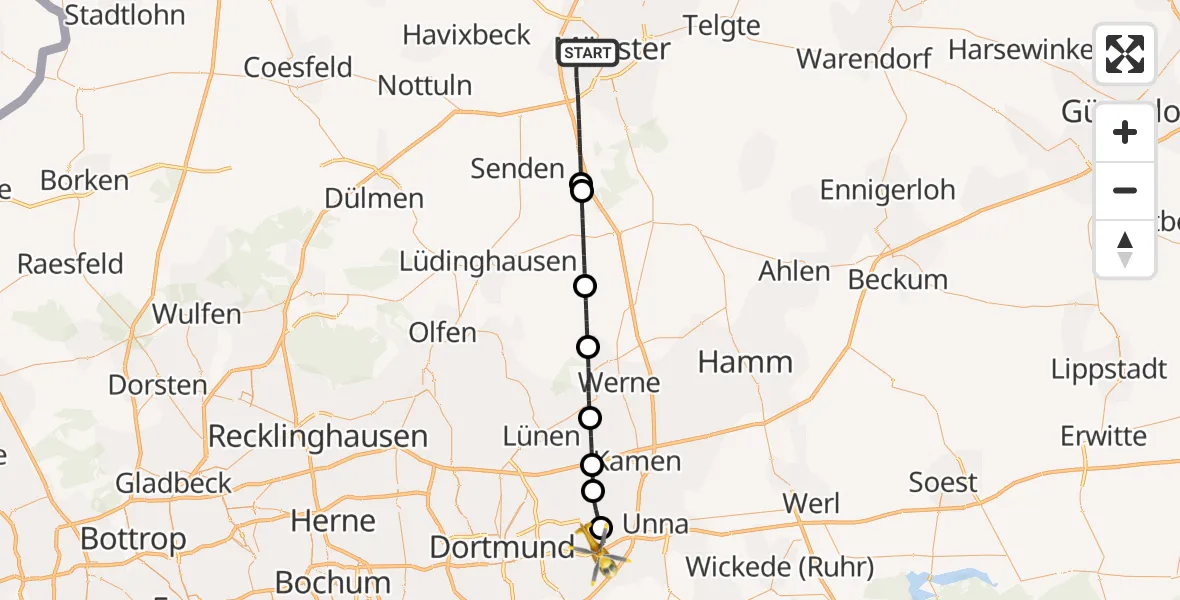 Flugroute Rettungshubschrauber Münster - Dortmund Flughafen, 10 Oktober 2026, 05:48