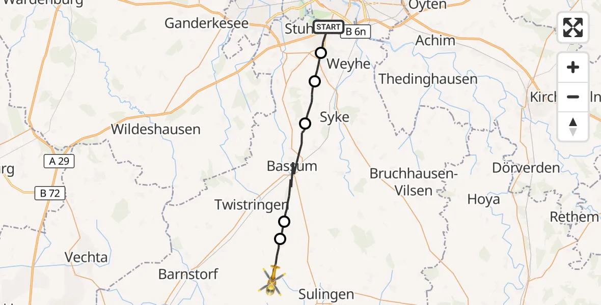 Flugroute Rettungshubschrauber Stuhr - Ehrenburg, 10 Oktober 2026, 06:06