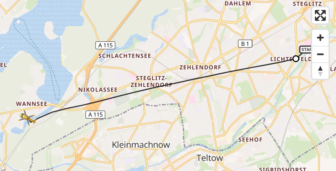 Flugroute Rettungshubschrauber Charité Clinic Benjamin Franklin Campus - Berlin, 10 Oktober 2026, 06:17