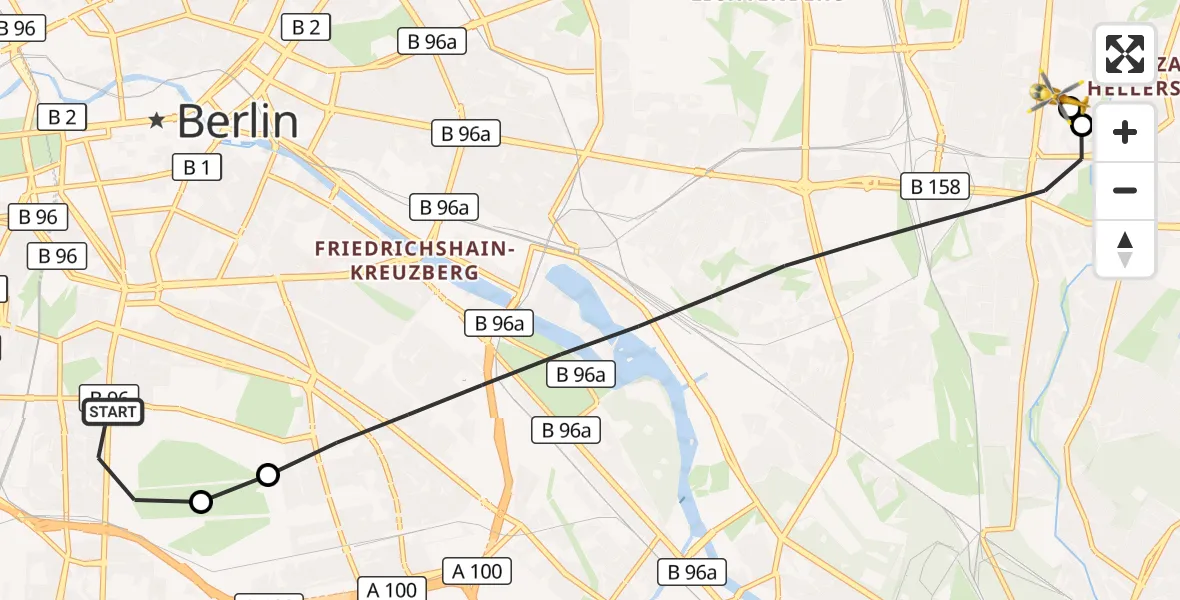 Flugroute Rettungshubschrauber Berlin - Berlin Emergency Hospital, 10 Oktober 2026, 06:28
