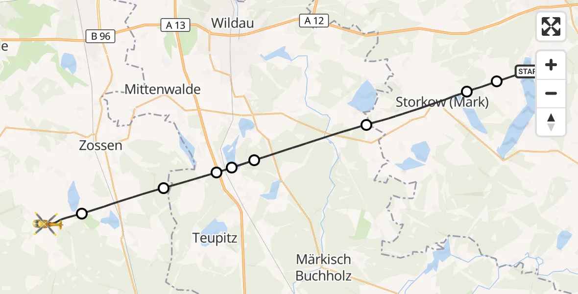Flugroute Rettungshubschrauber Bad Saarow - Am Mellensee, 10 Oktober 2026, 06:43