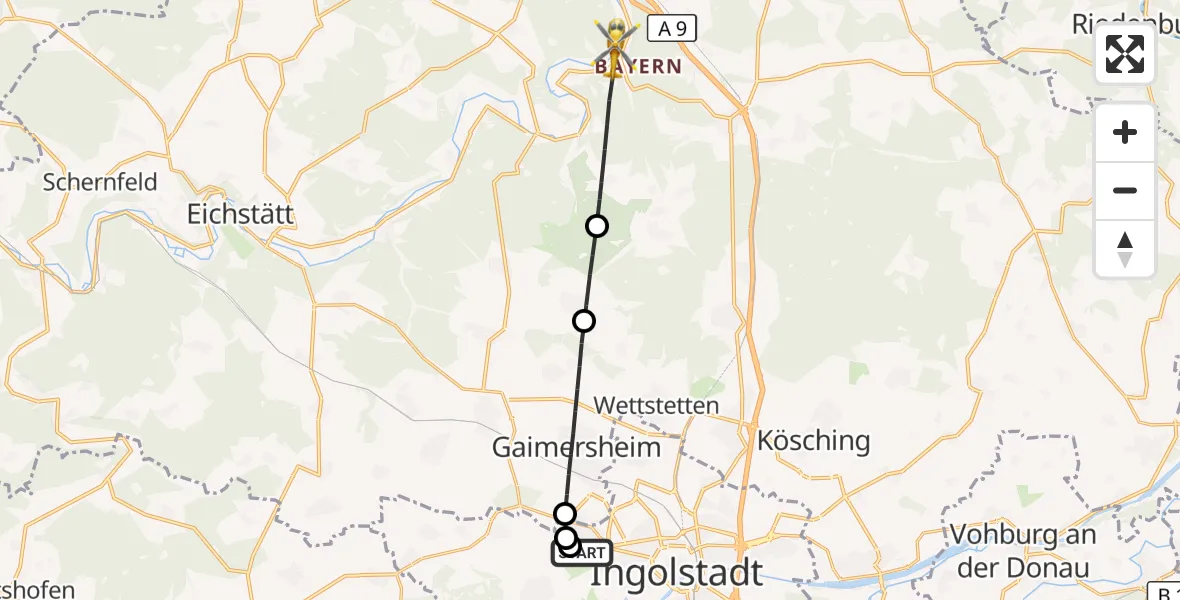 Flugroute Rettungshubschrauber Ingolstadt Hospital - Kipfenberg, 10 Oktober 2026, 06:44