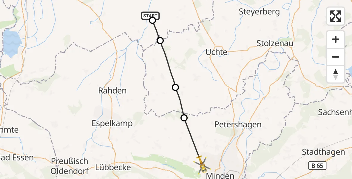 Flugroute Rettungshubschrauber Varrel - Minden, 10 Oktober 2026, 06:45