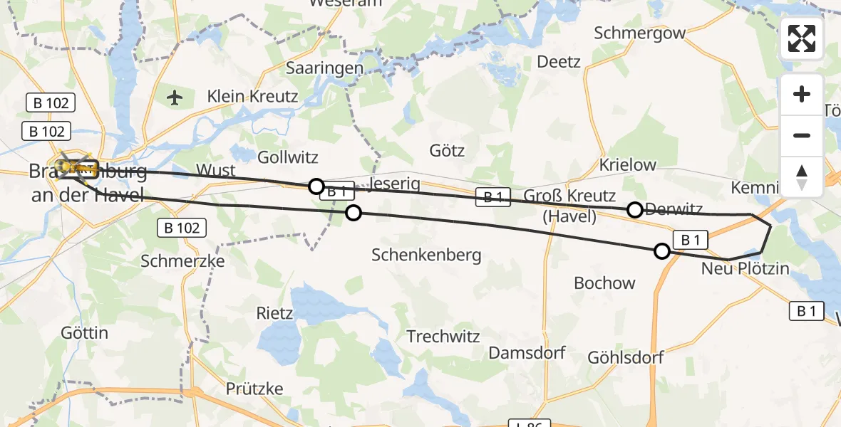 Flugroute Rettungshubschrauber Brandenburg an der Havel - Brandenburg an der Havel, 10 Oktober 2026, 06:55
