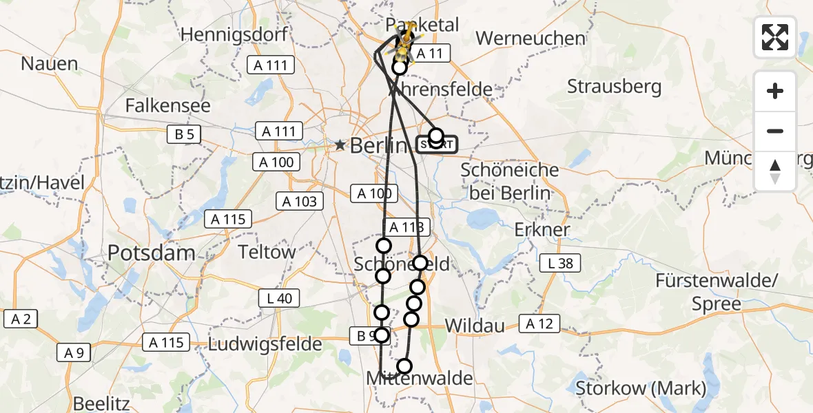 Flugroute Rettungshubschrauber Berlin Emergency Hospital - Helios Clinic Berlin-Buch, 10 Oktober 2026, 06:56