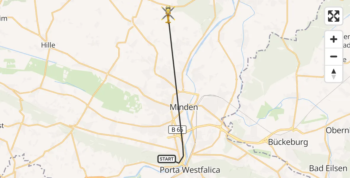 Flugroute Rettungshubschrauber Porta Westfalica - Minden, 10 Oktober 2026, 07:43