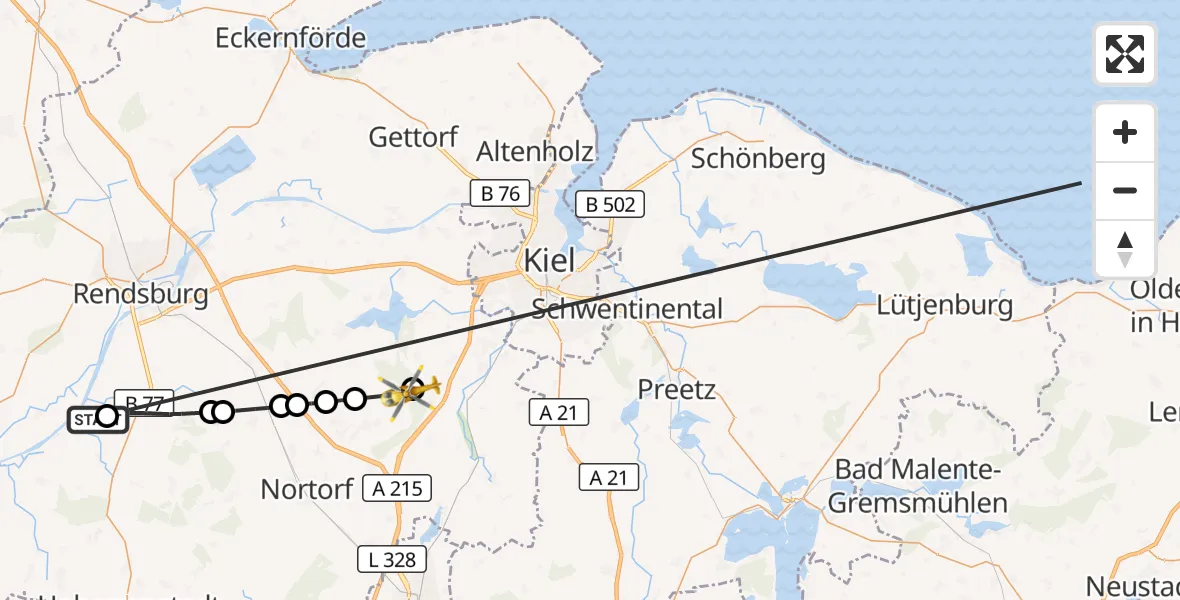 Flugroute Ambulanzhubschrauber Hörsten - Blumenthal, 10 Oktober 2026, 07:54