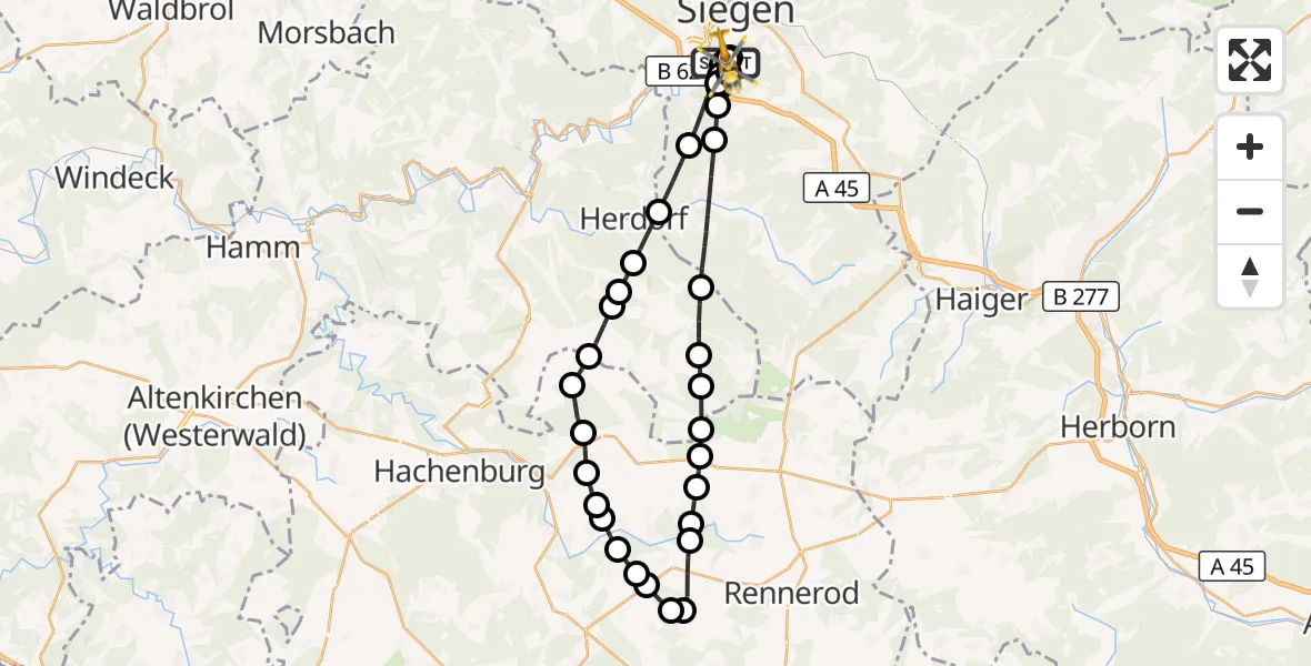 Flugroute Rettungshubschrauber Evangelisches Jung-Stilling Hospital - Evangelisches Jung-Stilling Hospital, 10 Oktober 2026, 07:55