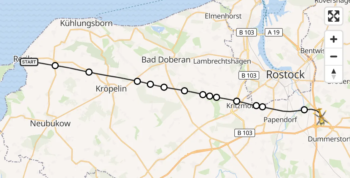 Flugroute Ambulanzhubschrauber Rerik - Dummerstorf, 10 Oktober 2026, 08:07