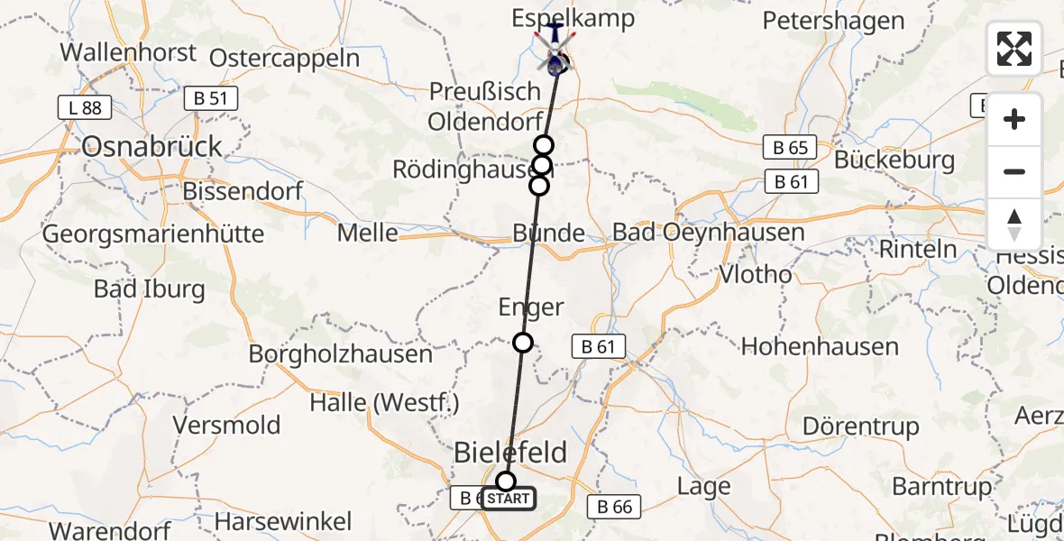 Flugroute Polizeihubschrauber Luftrettungszentrum Bielefeld - Espelkamp, 10 Oktober 2026, 08:22