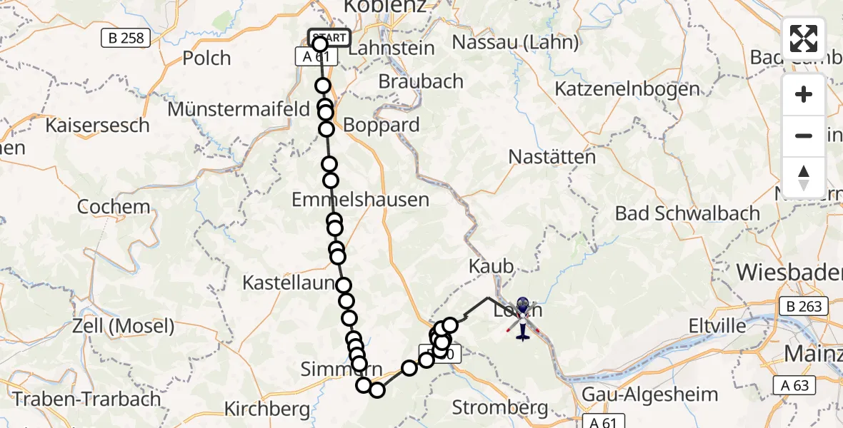 Flugroute Polizeihubschrauber Winningen - Niederheimbach, 10 Oktober 2026, 08:32