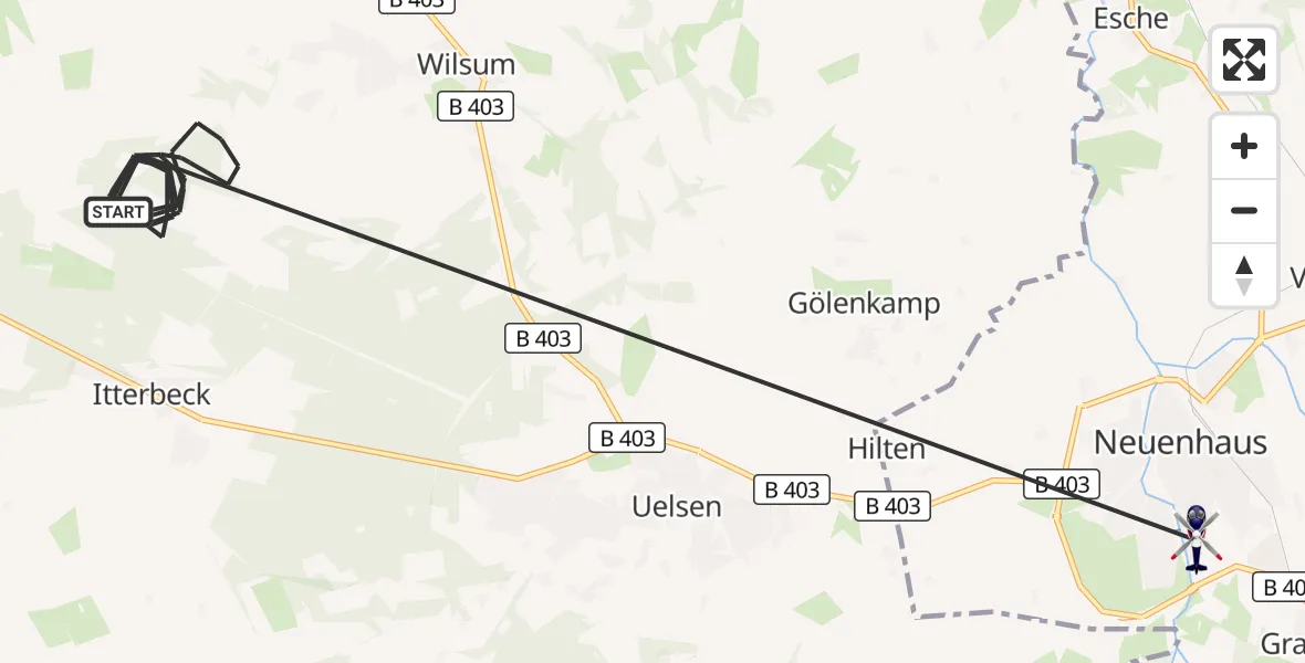 Flugroute Polizeihubschrauber Wilsum - Neuenhaus, 10 Oktober 2026, 08:34
