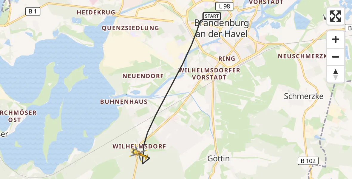 Flugroute Rettungshubschrauber Brandenburg an der Havel - Brandenburg an der Havel, 10 Oktober 2026, 08:36