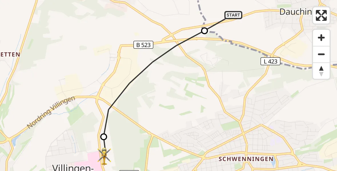 Flugroute Ambulanzhubschrauber Dauchingen - DRF Air Rescue Station Villingen-Schwenningen Hubschrauberlandeplatz (Christoph 11), 10 Oktober 2026, 08:37