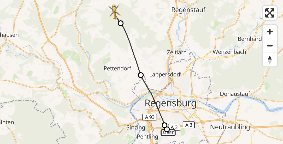 Flugroute Rettungshubschrauber DRF Air Rescue Station Regensburg / Regensburg University Hospital - Wolfsegg, 10 Oktober 2026, 08:54