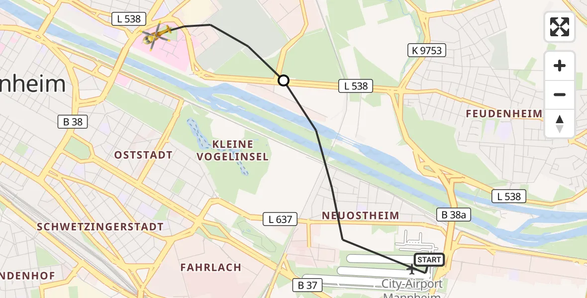 Flugroute Rettungshubschrauber Mannheim-City Flughafen - Mannheim, 10 Oktober 2026, 08:56