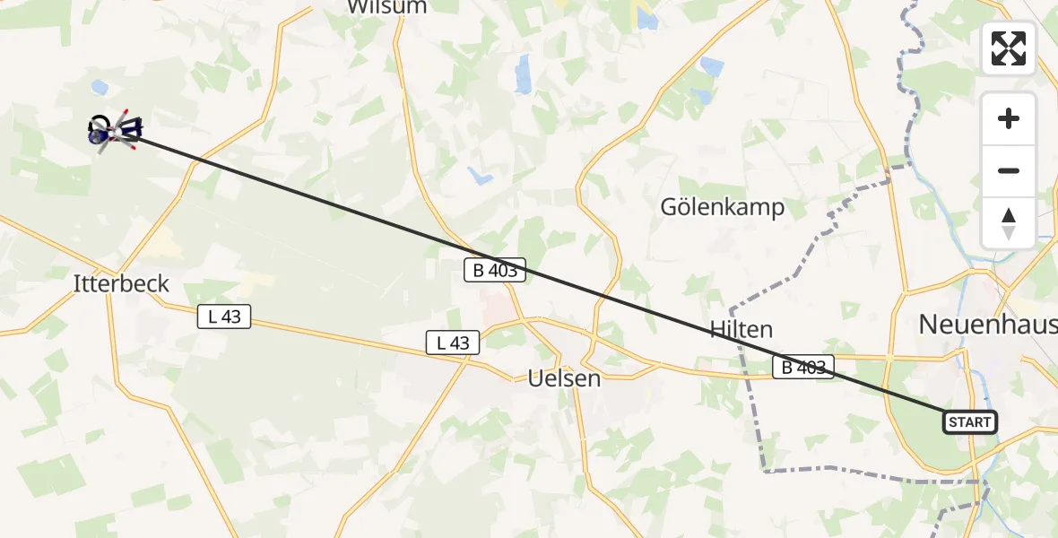 Flugroute Polizeihubschrauber Neuenhaus - Wilsum, 10 Oktober 2026, 08:57