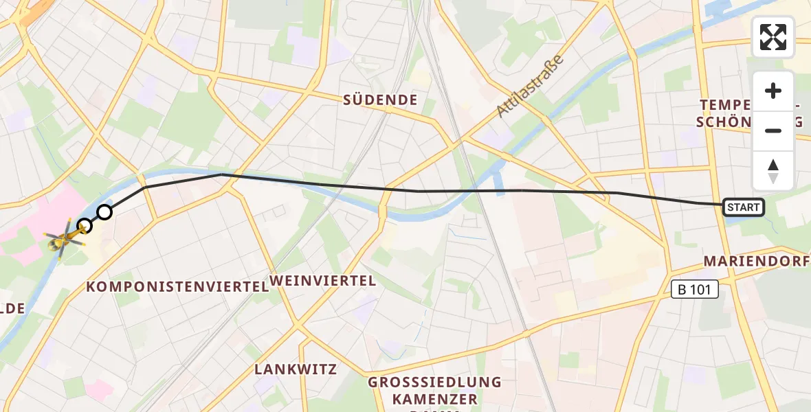 Flugroute Rettungshubschrauber Berlin - Charité Clinic Benjamin Franklin Campus, 10 Oktober 2026, 08:58