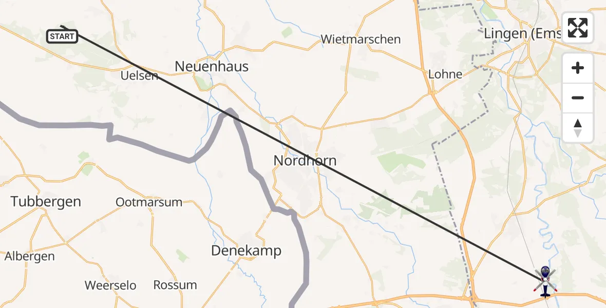 Flugroute Polizeihubschrauber Wilsum - Emsbüren, 10 Oktober 2026, 09:02