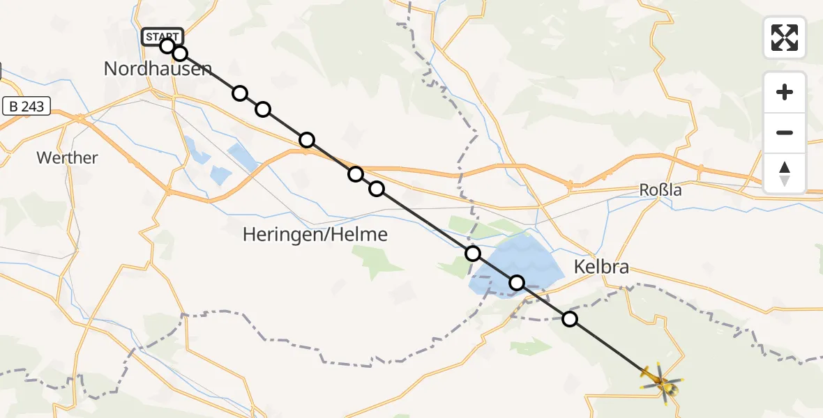 Flugroute Rettungshubschrauber Südharz Hospital Nordhausen - Kyffhäuserland, 10 Oktober 2026, 09:10