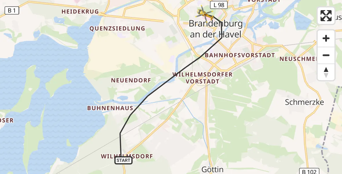 Flugroute Rettungshubschrauber Brandenburg an der Havel - Brandenburg an der Havel, 10 Oktober 2026, 09:17
