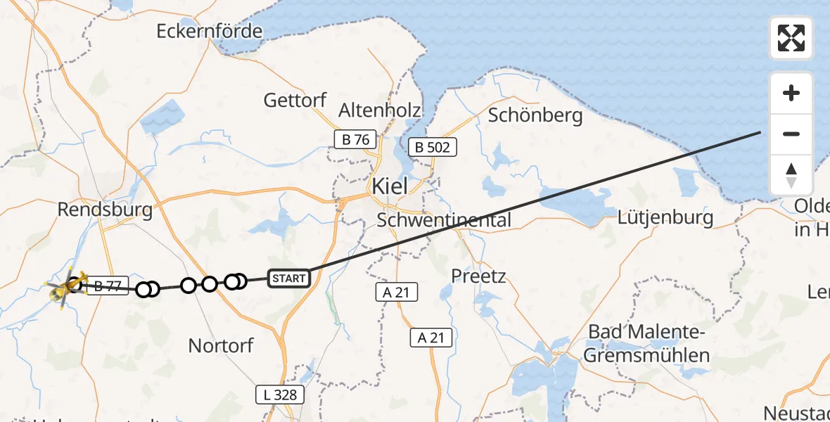 Flugroute Ambulanzhubschrauber Langwedel - Hörsten, 10 Oktober 2026, 09:24