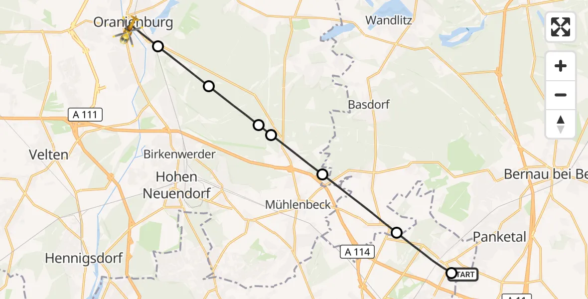 Flugroute Rettungshubschrauber Helios Clinic Berlin-Buch - Oranienburg, 10 Oktober 2026, 09:28