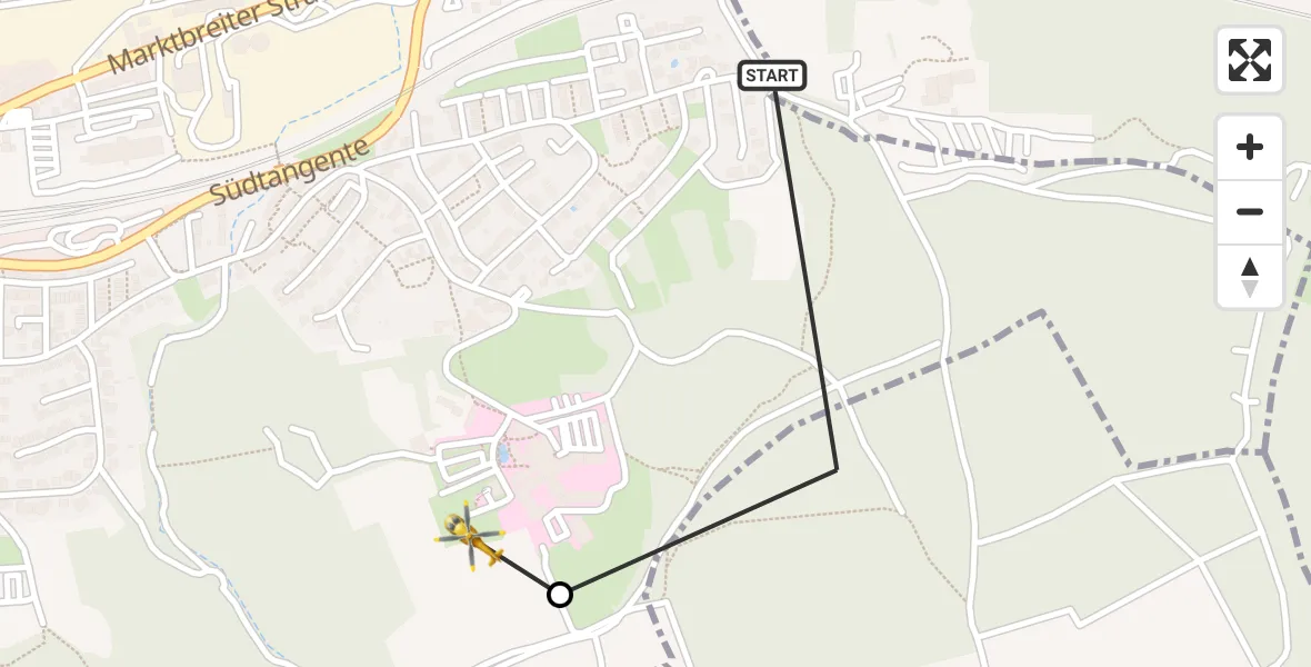 Flugroute Rettungshubschrauber Ochsenfurt - Ochsenfurt Hospital, 10 Oktober 2026, 09:28